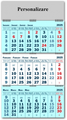 Calendar triptic pliabil, 40 x 60 cm, 3 x 12 file, 2025